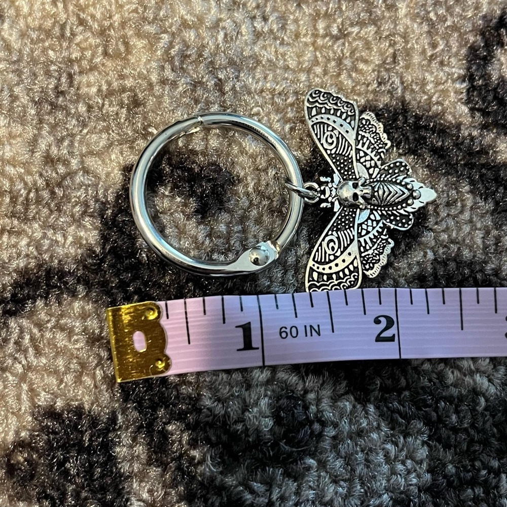 Goth Death Moth Boot Charm, Silver Tone, engraved Detail, Skull, - Picture 4 of 5